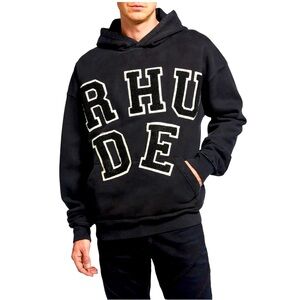 RHUDE Men’s Chenille Logo Appliqué Pullover Hoodie Black M